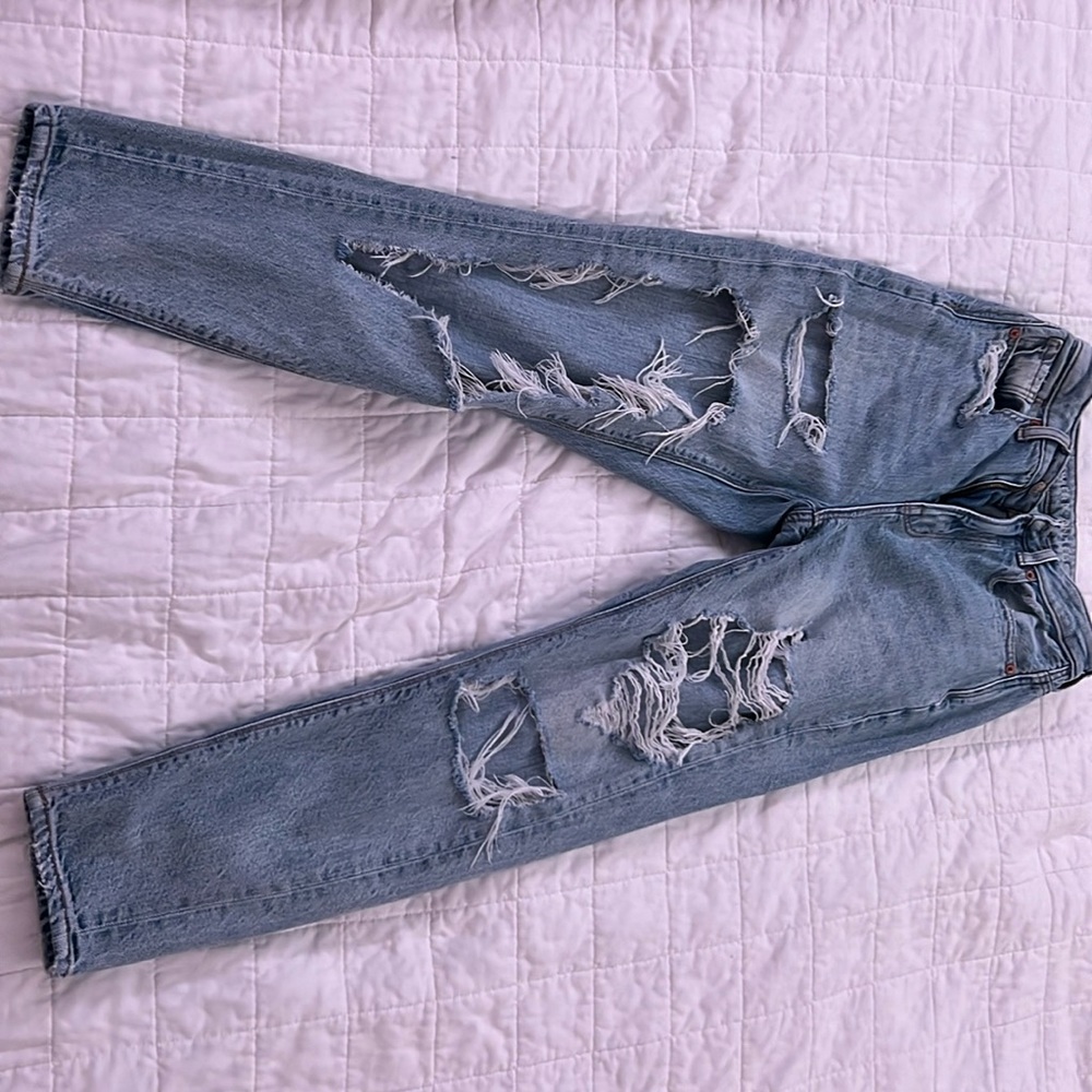 AE high rise ripped mom jean
